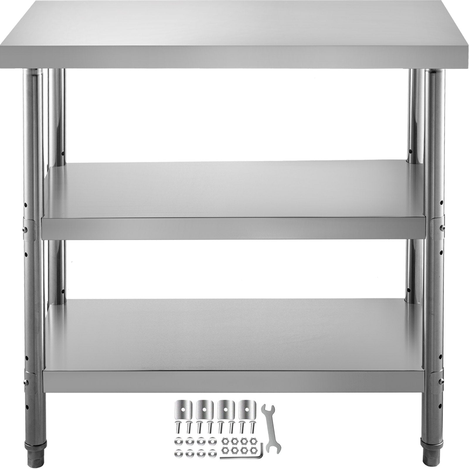 VEVOR Outdoor Food Prep Table, 24x14x33 in Commercial Stainless Steel Table, 2 Adjustable Undershelf BBQ Prep Table, Heavy Duty Kitchen Work Table, for Garage, Home, Warehouse, and Kitchen Silver