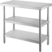 VEVOR Outdoor Food Prep Table, 24x14x33 in Commercial Stainless Steel Table, 2 Adjustable Undershelf BBQ Prep Table, Heavy Duty Kitchen Work Table, for Garage, Home, Warehouse, and Kitchen Silver