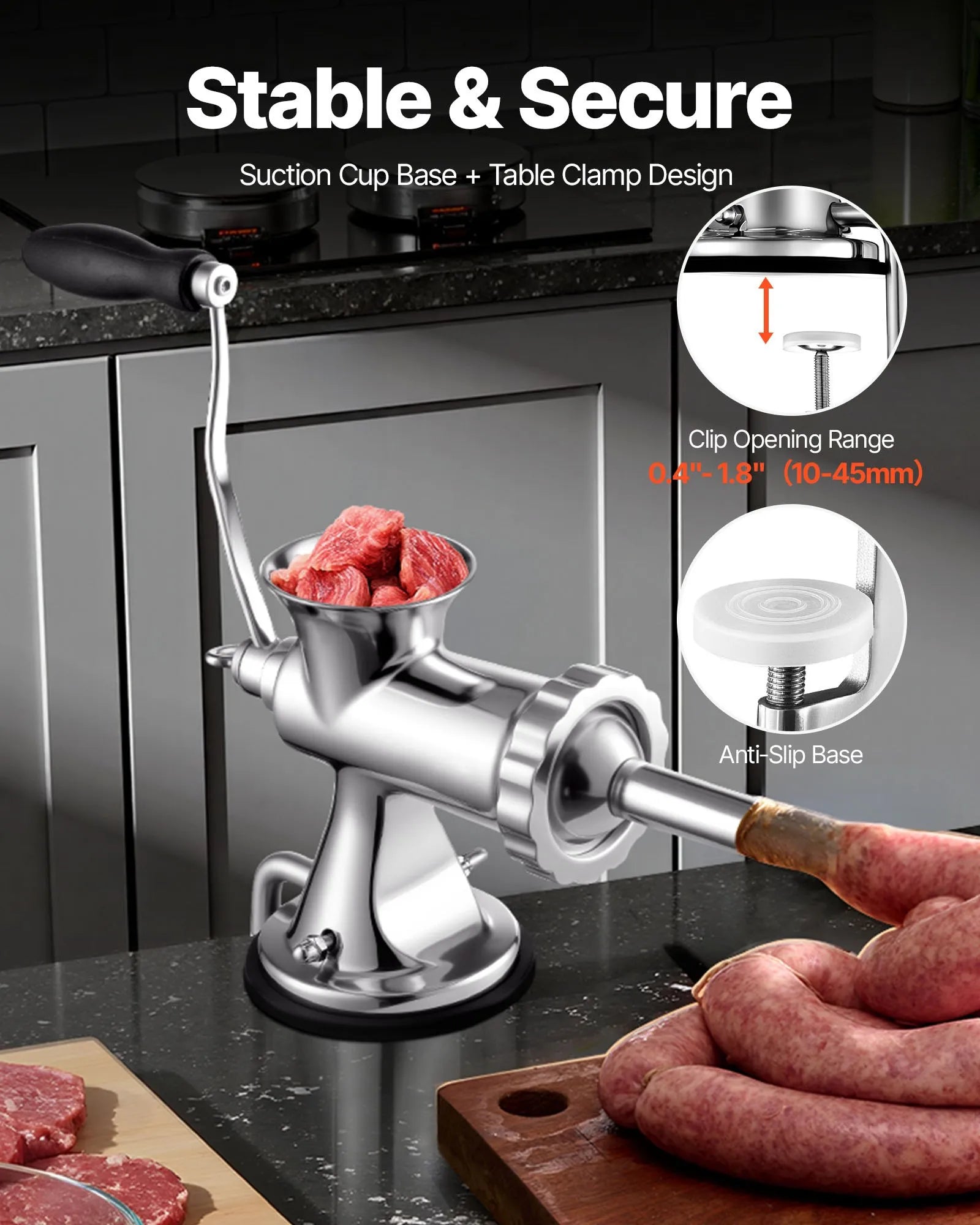 VEVOR Manual Meat Grinder 304 Stainless Steel Meat Grinder with 2 Fixing Method