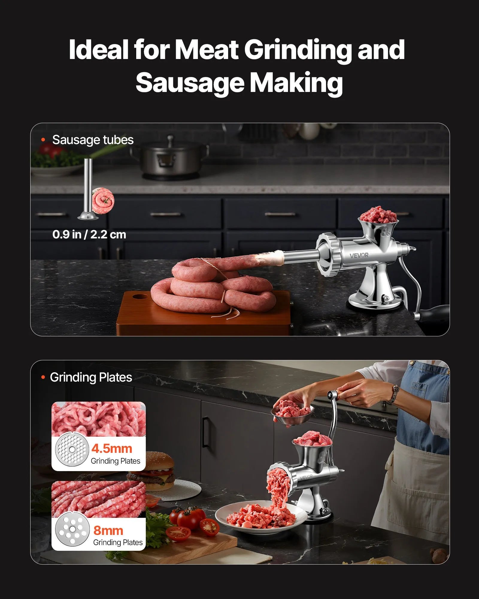VEVOR Manual Meat Grinder 304 Stainless Steel Meat Grinder with 2 Fixing Method
