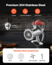 VEVOR Manual Meat Grinder, 304 Stainless Steel Hand Meat Grinder with Steel Table Clamp, Meat Mincer Sausage Maker & 2 Cutting Plates, Cookie Attachment, Sausage Tube for Beef Pepper Mushroom Cookie