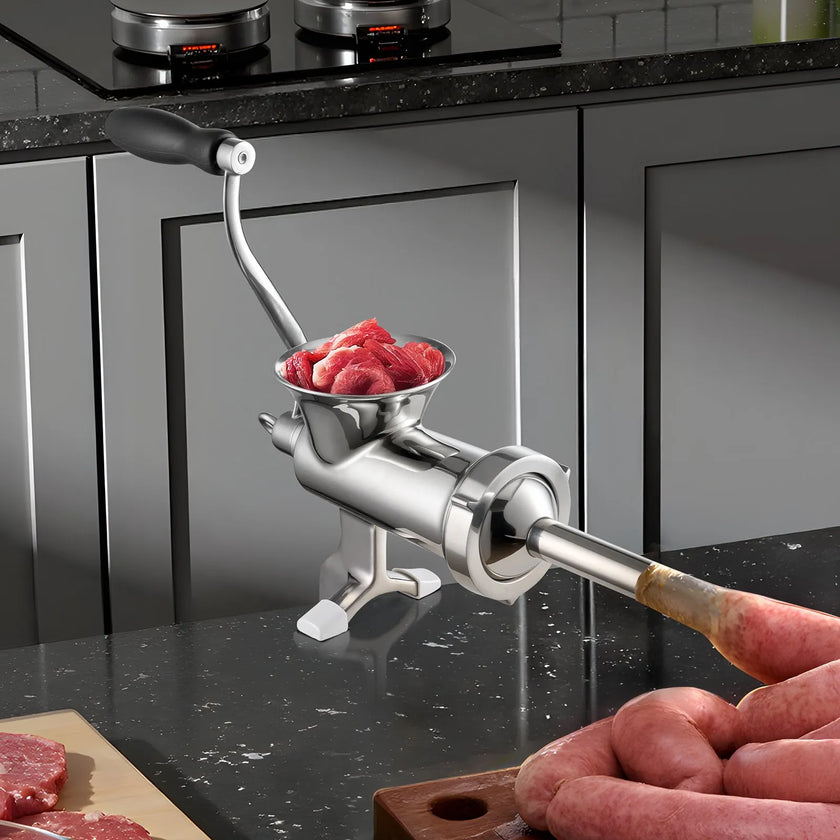 VEVOR Manual Meat Grinder, 304 Stainless Steel Hand Meat Grinder with Steel Table Clamp, Meat Mincer Sausage Maker & 2 Cutting Plates, Cookie Attachment, Sausage Tube for Beef Pepper Mushroom Cookie