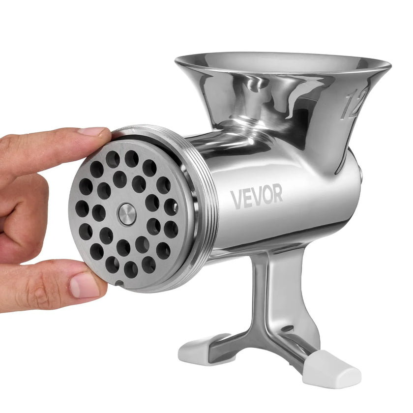 VEVOR Manual Meat Grinder, 304 Stainless Steel Hand Meat Grinder with Steel Table Clamp, Meat Mincer Sausage Maker & 2 Cutting Plates, Cookie Attachment, Sausage Tube for Beef Pepper Mushroom Cookie