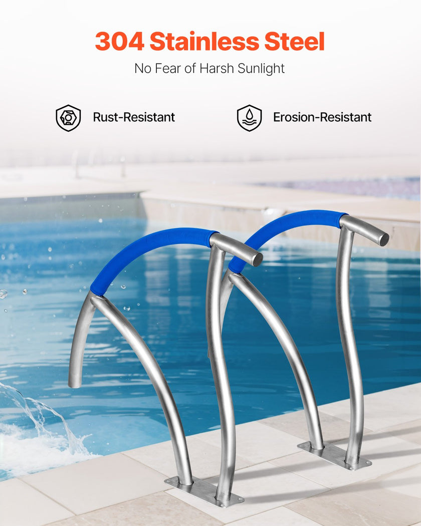 VEVOR Swimming Pool Handrail Ladder Handrail Stainless Steel Rail w/ Base Plate