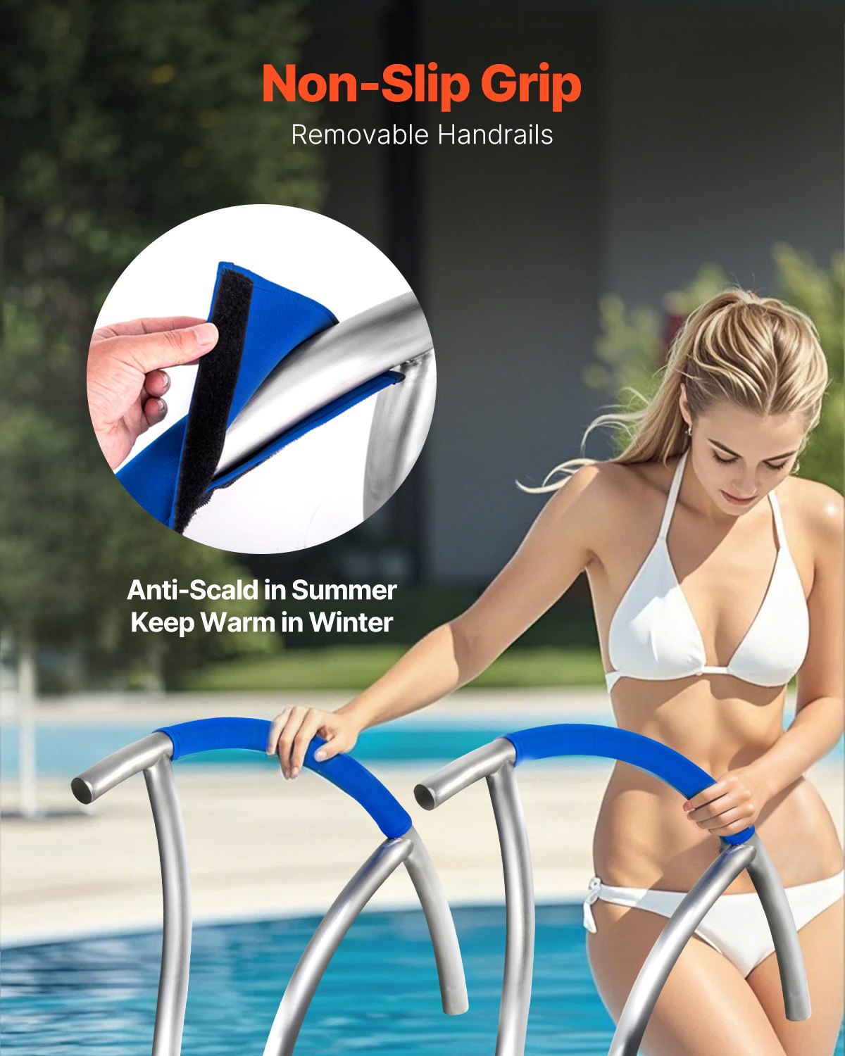 VEVOR Swimming Pool Handrail Ladder Handrail Stainless Steel Rail w/ Base Plate