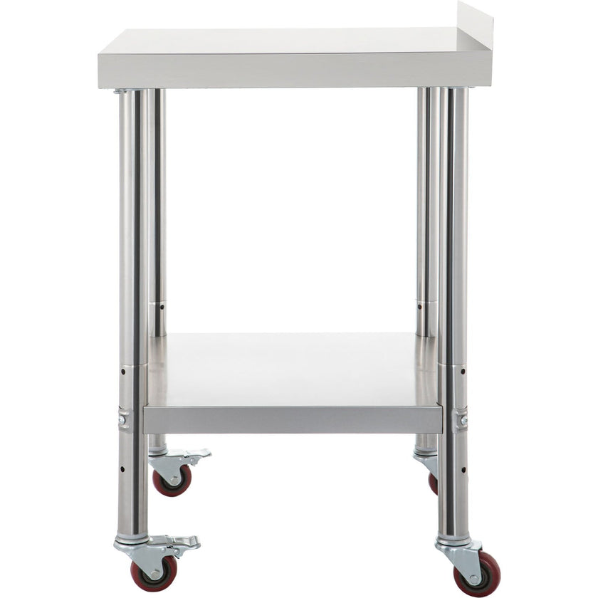 VEVOR Stainless Steel Prep Table, 24 x 24 x 35 Inch, 440lbs Load Capacity Heavy Duty Metal Worktable with Backsplash Adjustable Undershelf & 4 Casters, Commercial Workstation for Kitchen Restaurant