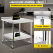VEVOR Stainless Steel Prep Table, 30 x 24 x 35 Inch, 440lbs Load Capacity Heavy Duty Metal Worktable with Backsplash Adjustable Undershelf & 4 Casters, Commercial Workstation for Kitchen Restaurant