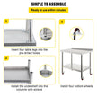 VEVOR Stainless Steel Prep Table, 30 x 24 x 35 Inch, 440lbs Load Capacity Heavy Duty Metal Worktable with Backsplash Adjustable Undershelf & 4 Casters, Commercial Workstation for Kitchen Restaurant
