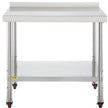 VEVOR Stainless Steel Prep Table, 30 x 24 x 35 Inch, 440lbs Load Capacity Heavy Duty Metal Worktable with Backsplash Adjustable Undershelf & 4 Casters, Commercial Workstation for Kitchen Restaurant