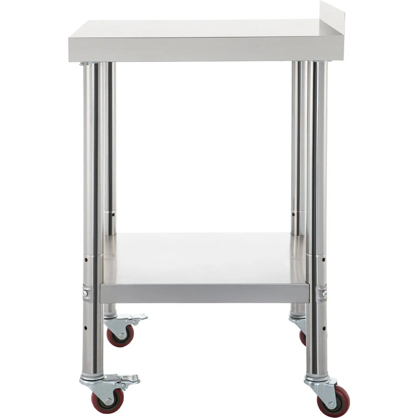 VEVOR Stainless Steel Prep Table, 30 x 24 x 35 Inch, 440lbs Load Capacity Heavy Duty Metal Worktable with Backsplash Adjustable Undershelf & 4 Casters, Commercial Workstation for Kitchen Restaurant