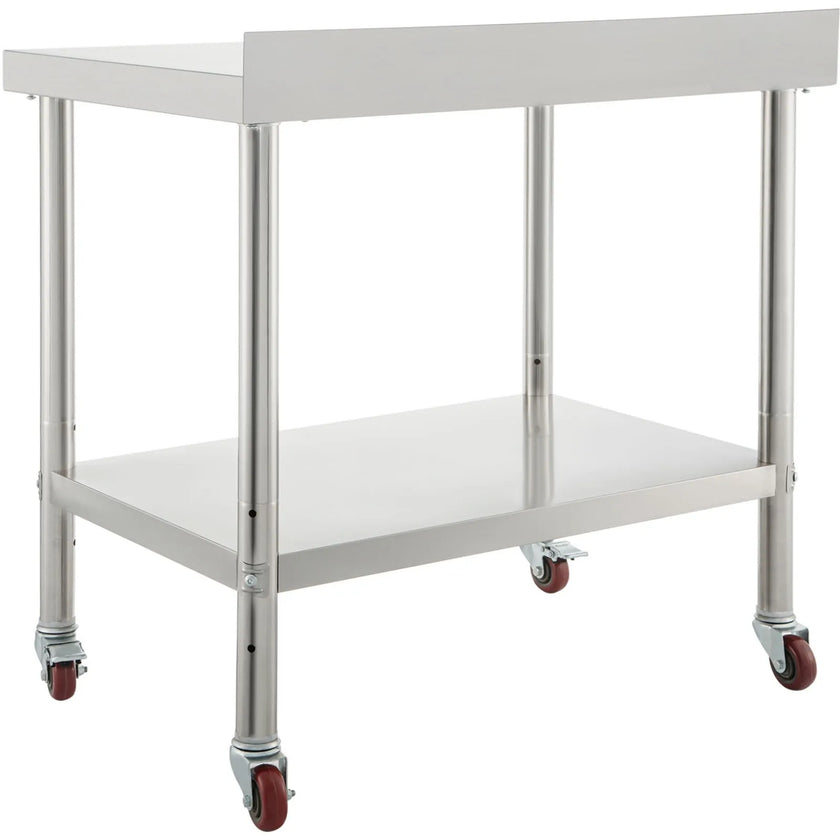 VEVOR Stainless Steel Prep Table, 30 x 24 x 35 Inch, 440lbs Load Capacity Heavy Duty Metal Worktable with Backsplash Adjustable Undershelf & 4 Casters, Commercial Workstation for Kitchen Restaurant