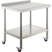 VEVOR Stainless Steel Prep Table, 30 x 24 x 35 Inch, 440lbs Load Capacity Heavy Duty Metal Worktable with Backsplash Adjustable Undershelf & 4 Casters, Commercial Workstation for Kitchen Restaurant