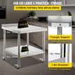 VEVOR Stainless Steel Prep Table, 36 x 24 x 35 Inch, 440lbs Load Capacity Heavy Duty Metal Worktable with Backsplash Adjustable Undershelf & 4 Casters, Commercial Workstation for Kitchen Restaurant