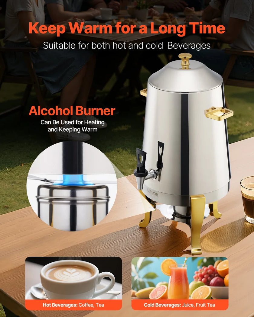 VEVOR Stainless Steel Hot Tea & Cold Drink Dispenser 3.4 Gal Beverage Dispenser