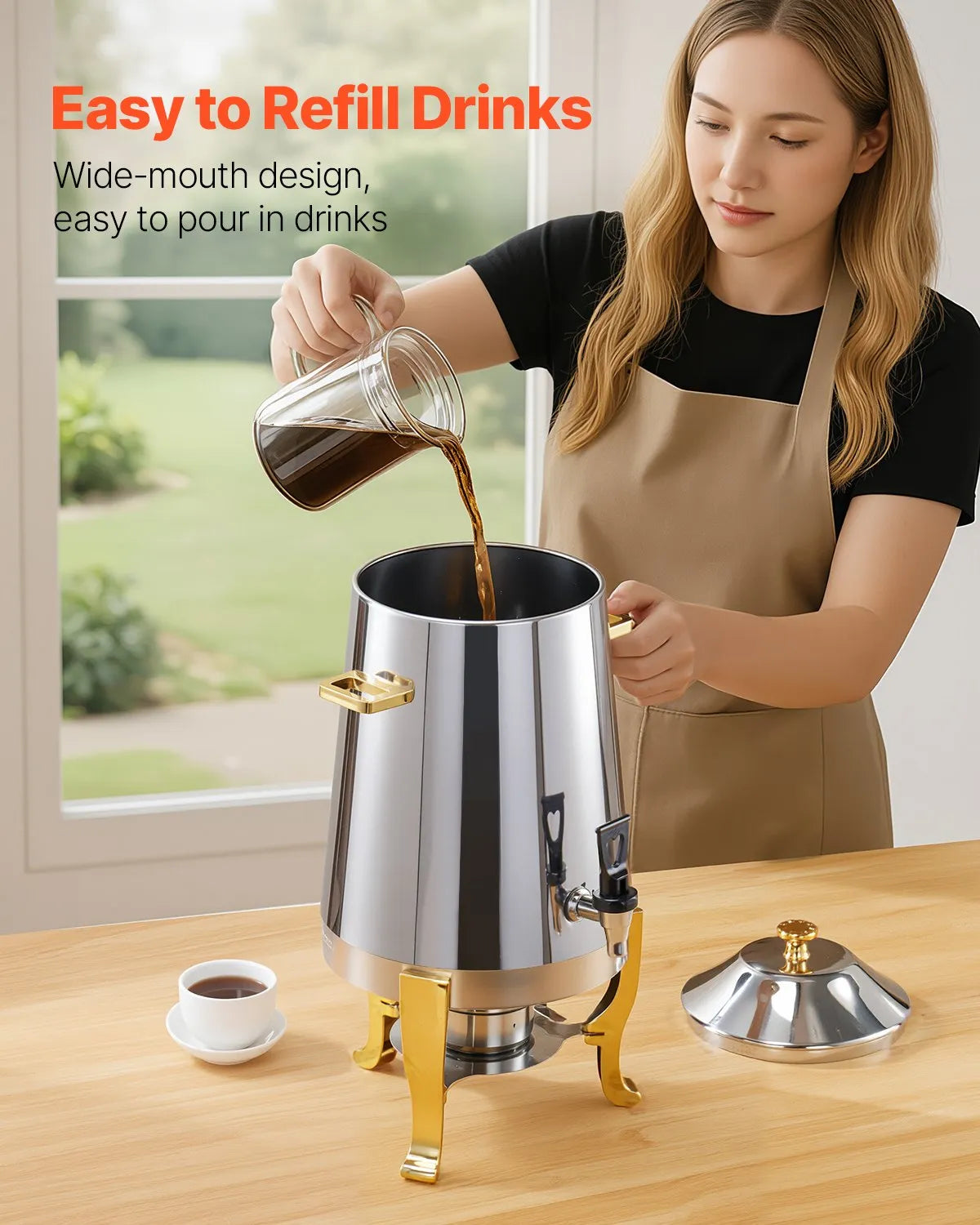 VEVOR Stainless Steel Hot Tea & Cold Drink Dispenser 3.4 Gal Beverage Dispenser