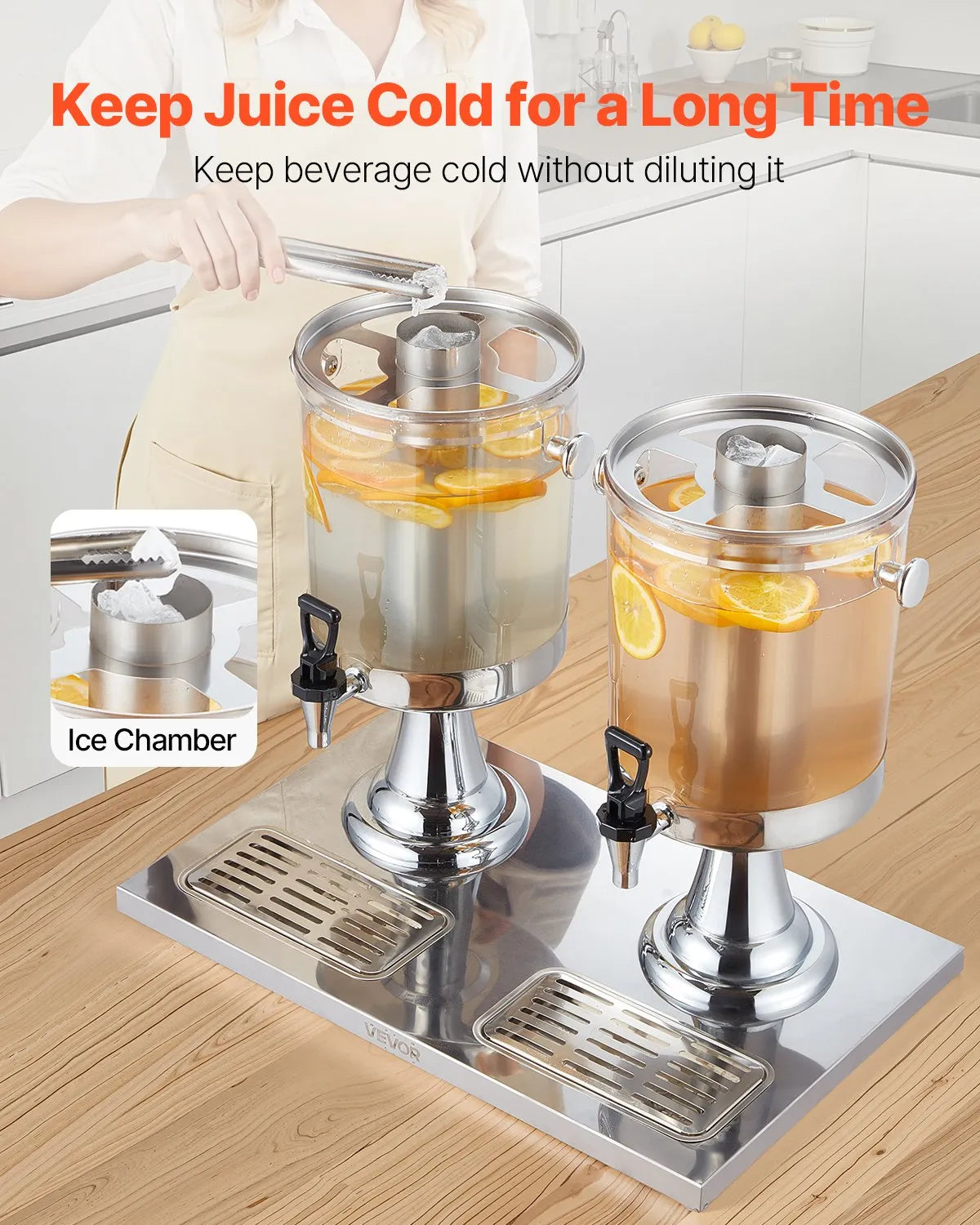 VEVOR Drink Dispenser 2.1 Gal x 2 Beverage Dispenser for Party with Spigot Tray