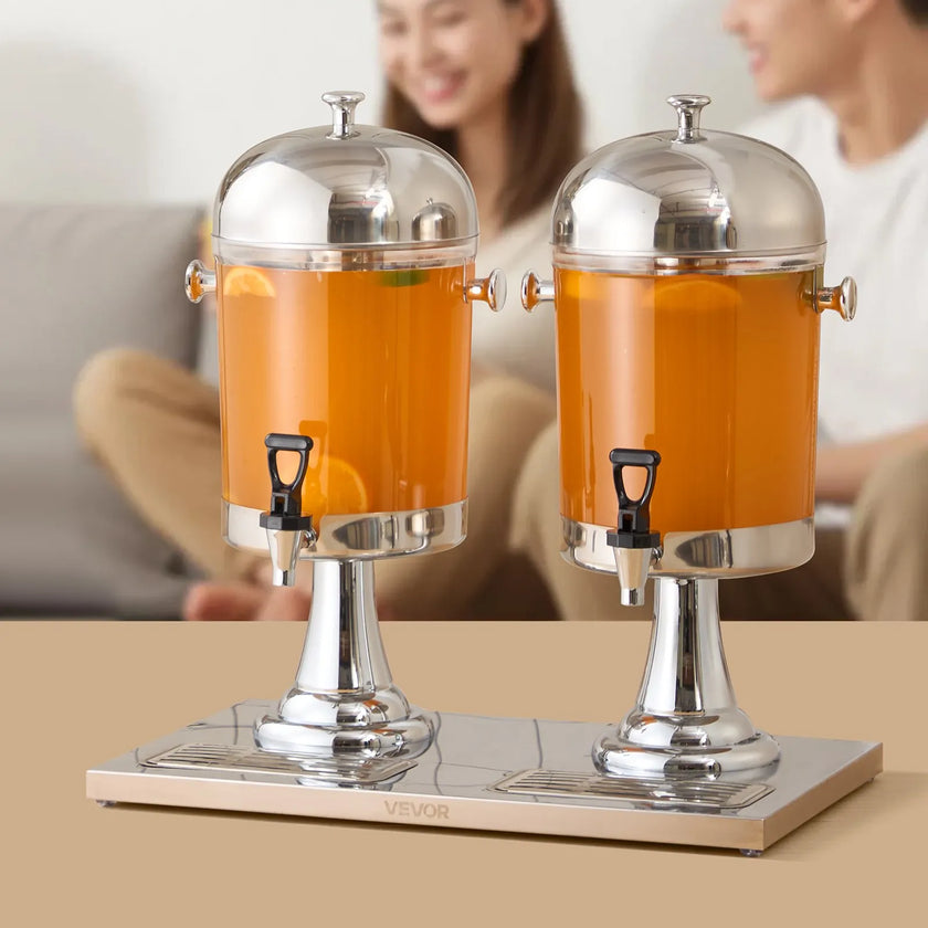 VEVOR Drink Dispenser 2.1 Gal x 2 Beverage Dispenser for Party with Spigot Tray