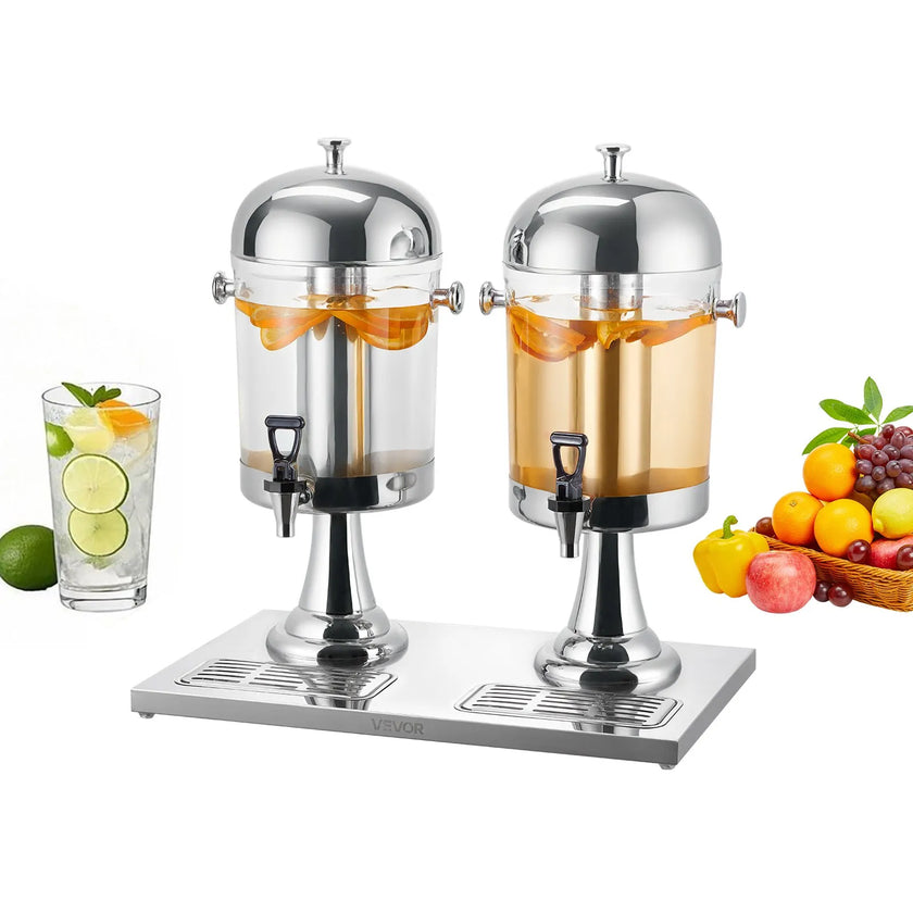 VEVOR Drink Dispenser 2.1 Gal x 2 Beverage Dispenser for Party with Spigot Tray
