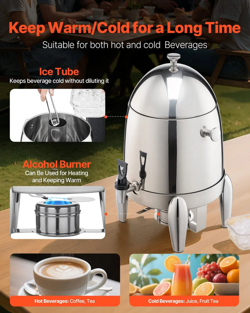 VEVOR Stainless Steel Hot Tea & Cold Drink Dispenser 2.7 Gal Beverage Dispenser