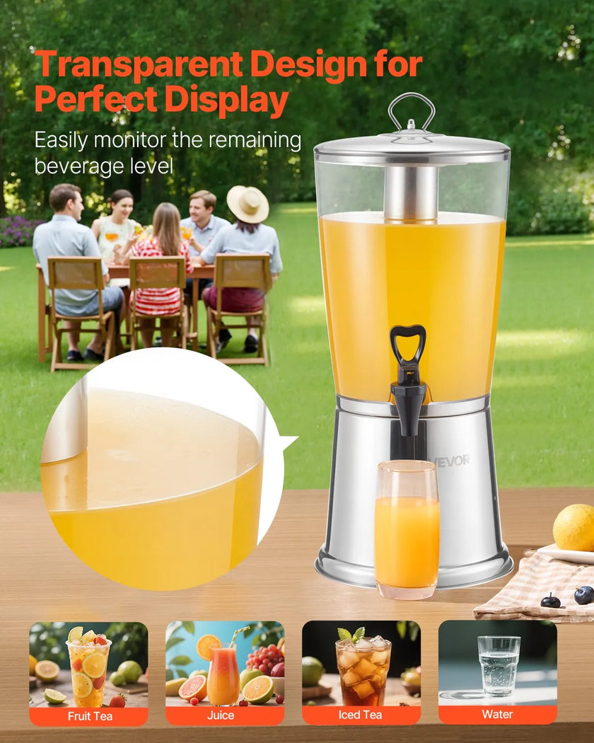 VEVOR Drink Dispenser 2.1 Gal Beverage Dispenser for Party w/ Spigot Ice Chamber
