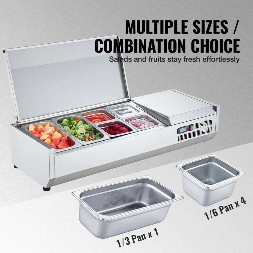 VEVOR Countertop Refrigerated Salad Pizza Prep Station 135 W Stainless Guard ETL