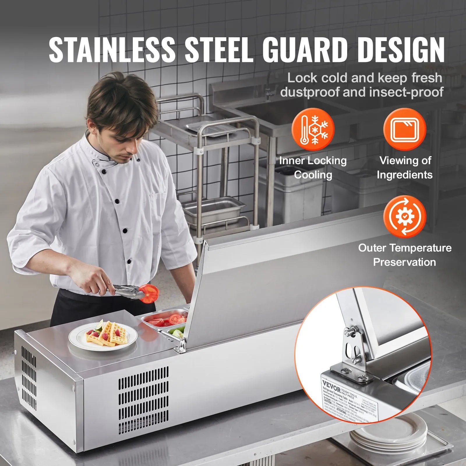 VEVOR Countertop Refrigerated Salad Pizza Prep Station 135 W Stainless Guard ETL