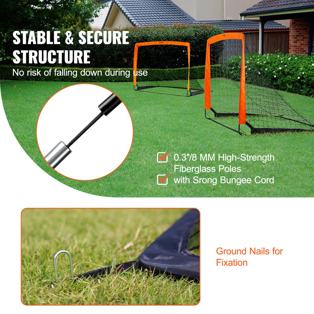 VEVOR Portable Soccer Goal, 4x3 ft Kids Backyard Soccer Net, Foldable Pop Up Practice Soccer Net, Mini Youth Training Soccer Goal Set, All-Weather Indoor Outdoor Soccer Goals with Carry Bag, 2 Pack