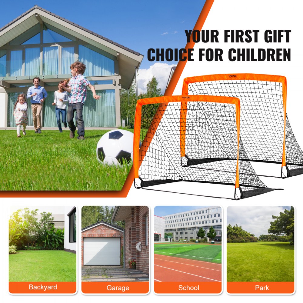 VEVOR Portable Soccer Goal, 4x3 ft Kids Backyard Soccer Net, Foldable Pop Up Practice Soccer Net, Mini Youth Training Soccer Goal Set, All-Weather Indoor Outdoor Soccer Goals with Carry Bag, 2 Pack