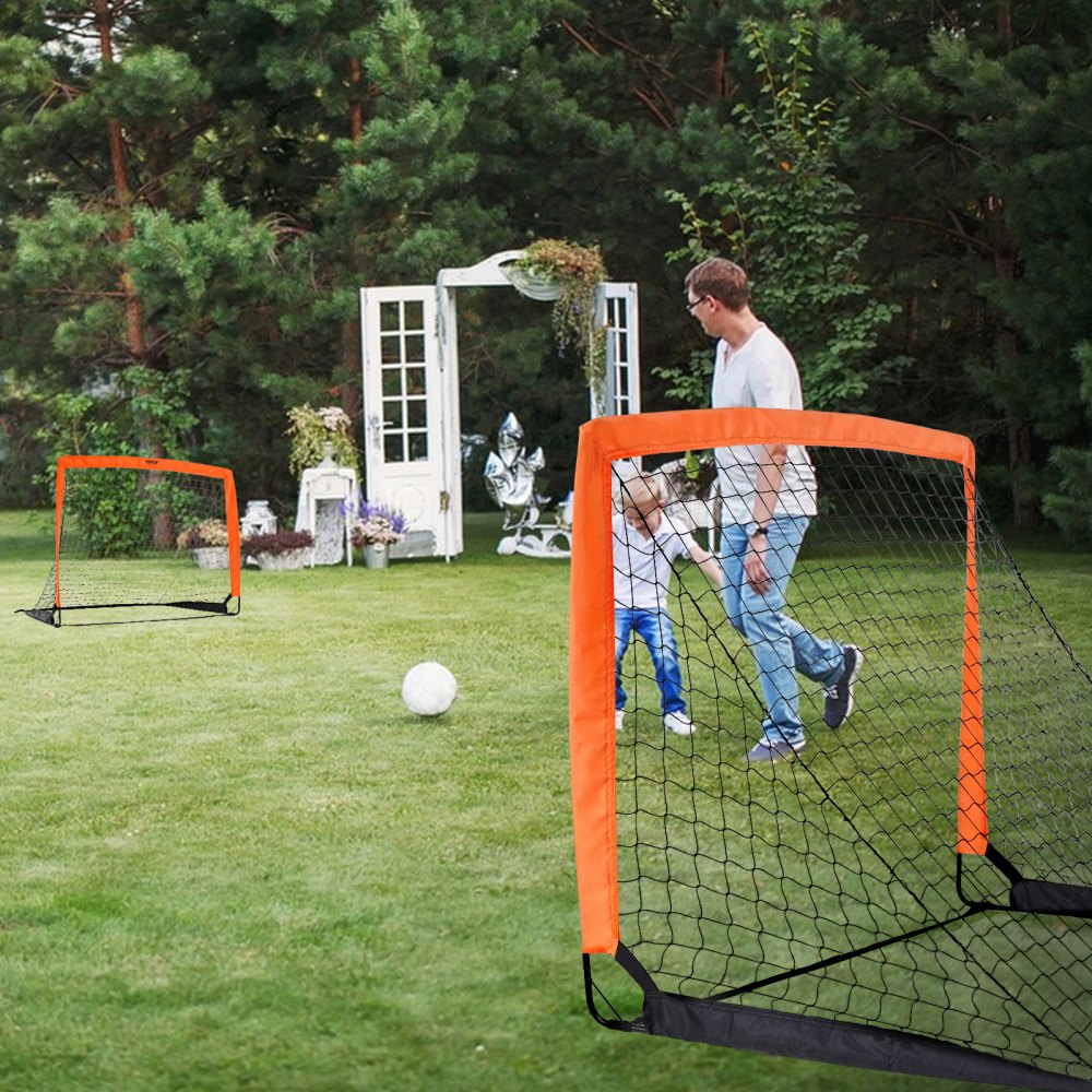 VEVOR Portable Soccer Goal, 4x3 ft Kids Backyard Soccer Net, Foldable Pop Up Practice Soccer Net, Mini Youth Training Soccer Goal Set, All-Weather Indoor Outdoor Soccer Goals with Carry Bag, 2 Pack