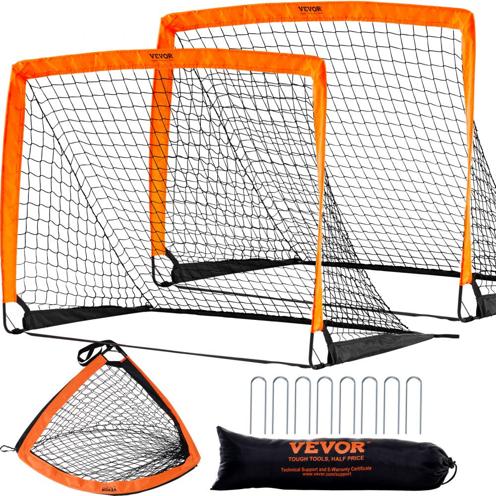 VEVOR Portable Soccer Goal, 4x3 ft Kids Backyard Soccer Net, Foldable Pop Up Practice Soccer Net, Mini Youth Training Soccer Goal Set, All-Weather Indoor Outdoor Soccer Goals with Carry Bag, 2 Pack