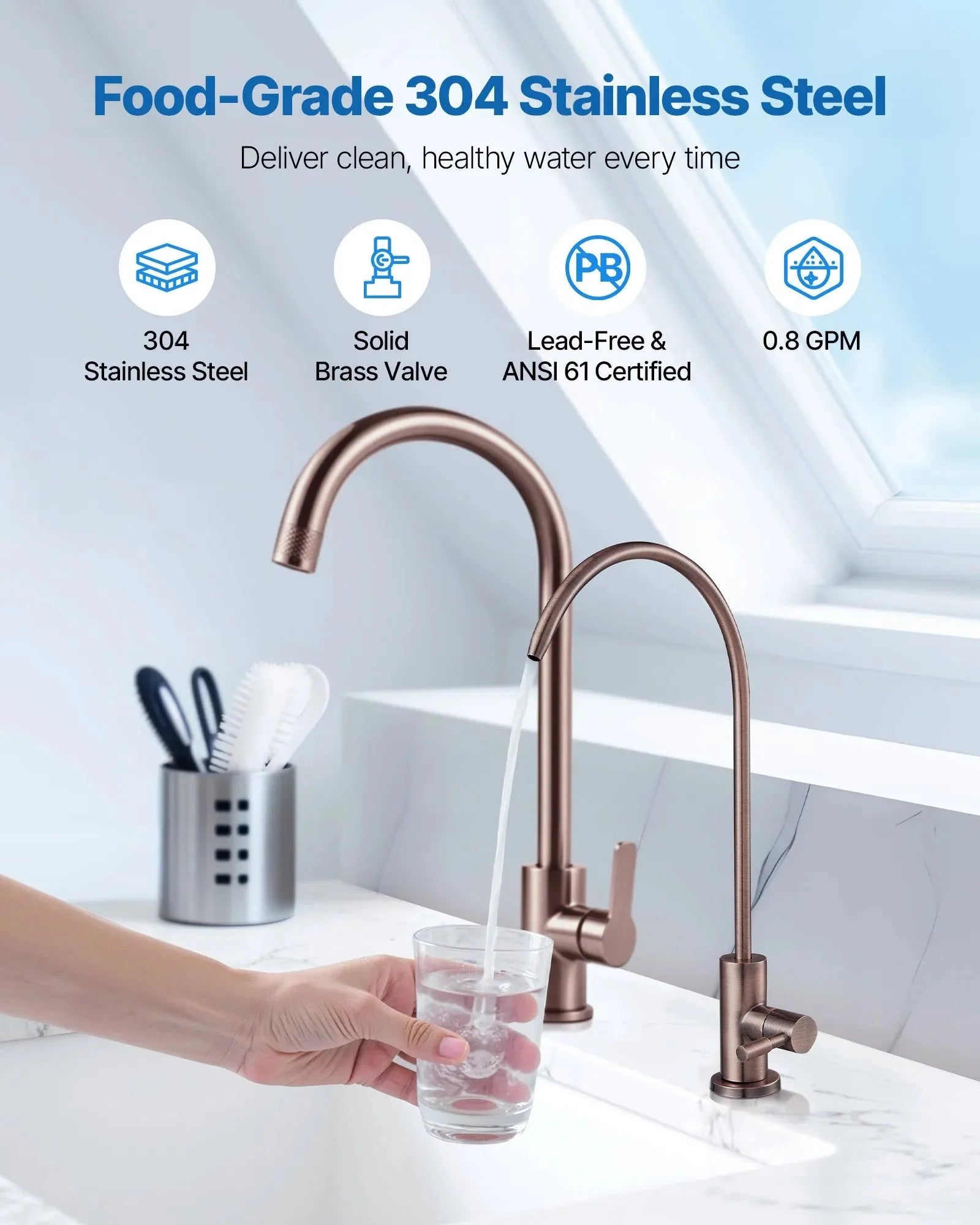VEVOR Ro Water Faucet, Lead-Free Stainless Steel Faucet, Drinking Water Faucets with Solid Brass Valve, Anti-Rust & Durability Drinking Water Faucets For Kitchen, Bar Counter, Cafe, Antique Bronze