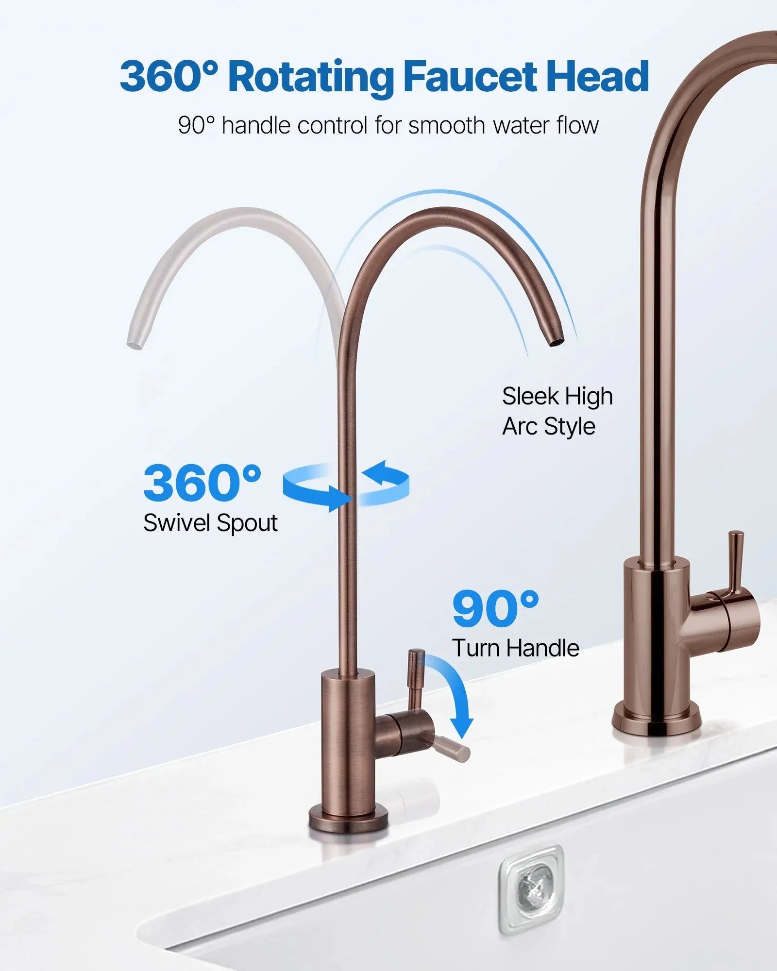 VEVOR Ro Water Faucet, Lead-Free Stainless Steel Faucet, Drinking Water Faucets with Solid Brass Valve, Anti-Rust & Durability Drinking Water Faucets For Kitchen, Bar Counter, Cafe, Antique Bronze