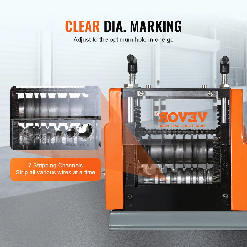 VEVOR Automatic Wire Stripping Machine, 0.06''-0.98'' Electric Motorized Cable Stripper, 60 W, Wire Peeler with Visible Stripping Depth Reference, 6 Round & 1 Flat Channels for Scrap Copper Recycling