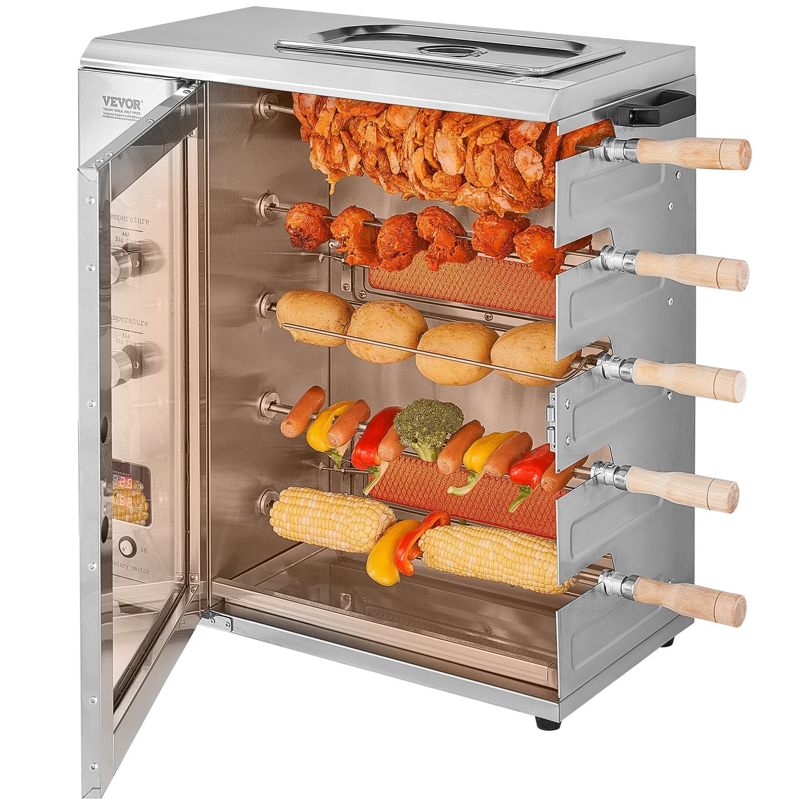 VEVOR Shawarma Grill Machine, 5 Strings of Barbecue Capacity, Chicken Shawarma Cooker Machine with 2 Burners, Gas Vertical Broiler Gyro Rotisserie Oven Doner Kebab Machine, for Home Restaurant Kitchen