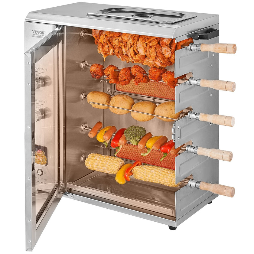 VEVOR Shawarma Grill Machine, 5 Strings of Barbecue Capacity, Chicken Shawarma Cooker Machine with 2 Burners, Gas Vertical Broiler Gyro Rotisserie Oven Doner Kebab Machine, for Home Restaurant Kitchen