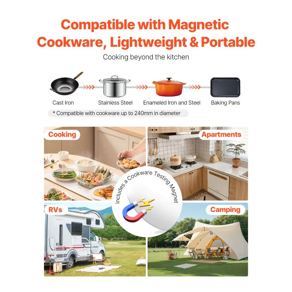 VEVOR Portable Induction Cooktop 1800W Countertop Burner 9 Temp Levels Hot Plate
