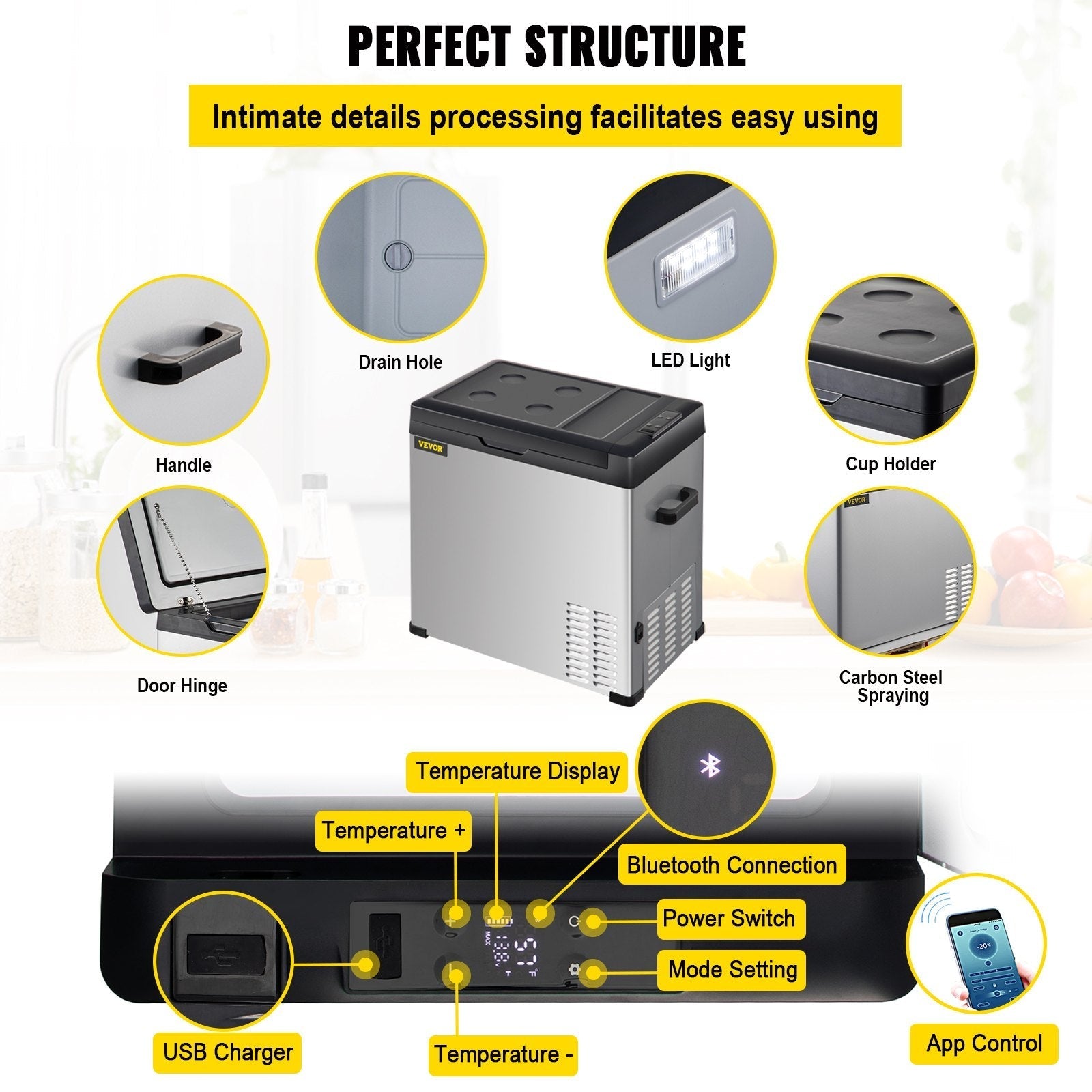 VEVOR Car Refrigerator, 53 Qt, 12v Portable Freezer with Single Zone, 12/24V DC & 110-240V AC Electric Compressor Cooler w/ -4?-68? Cooling Range, for Car Truck Vehicle RV Boat Outdoor & Home use