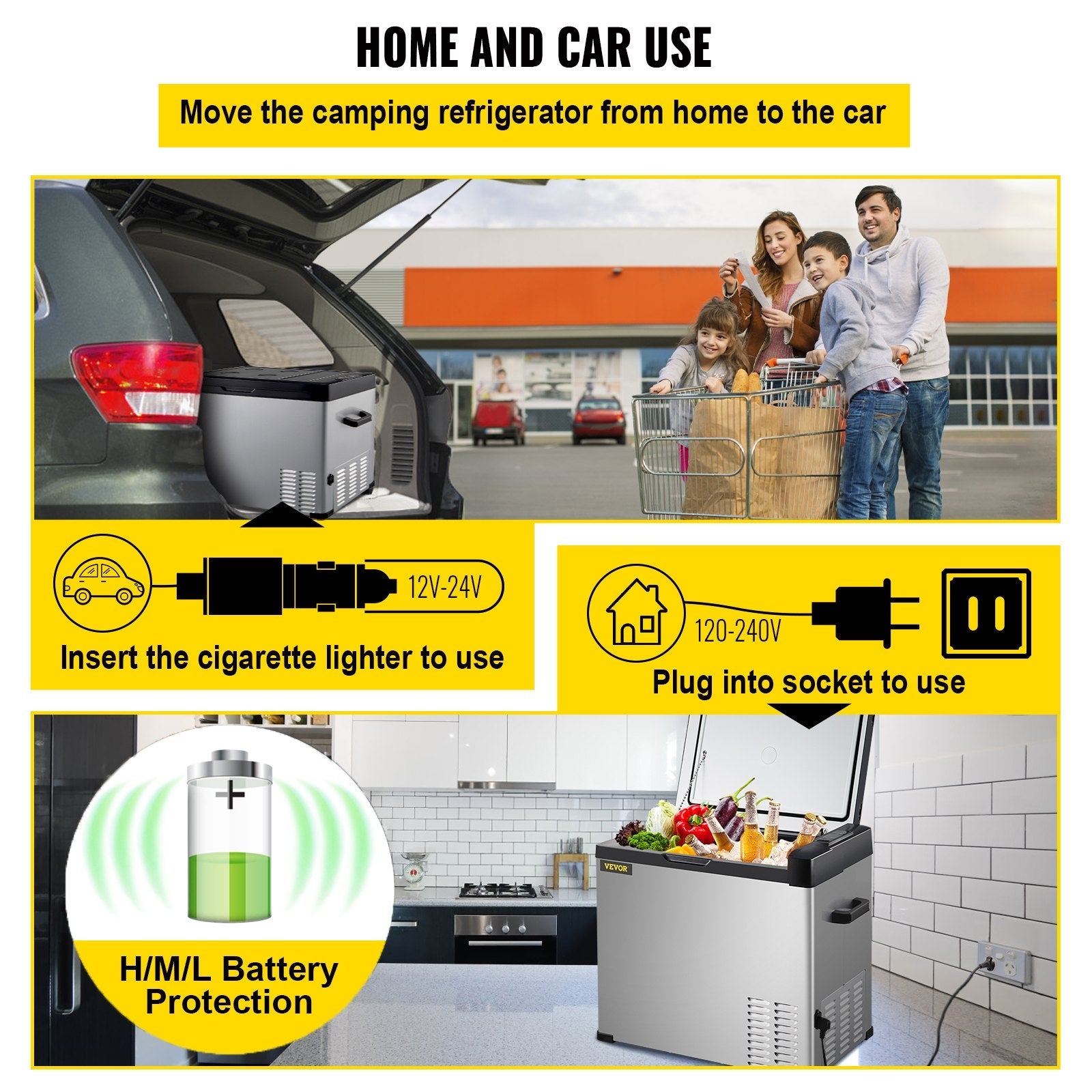 VEVOR Car Refrigerator, 53 Qt, 12v Portable Freezer with Single Zone, 12/24V DC & 110-240V AC Electric Compressor Cooler w/ -4?-68? Cooling Range, for Car Truck Vehicle RV Boat Outdoor & Home use