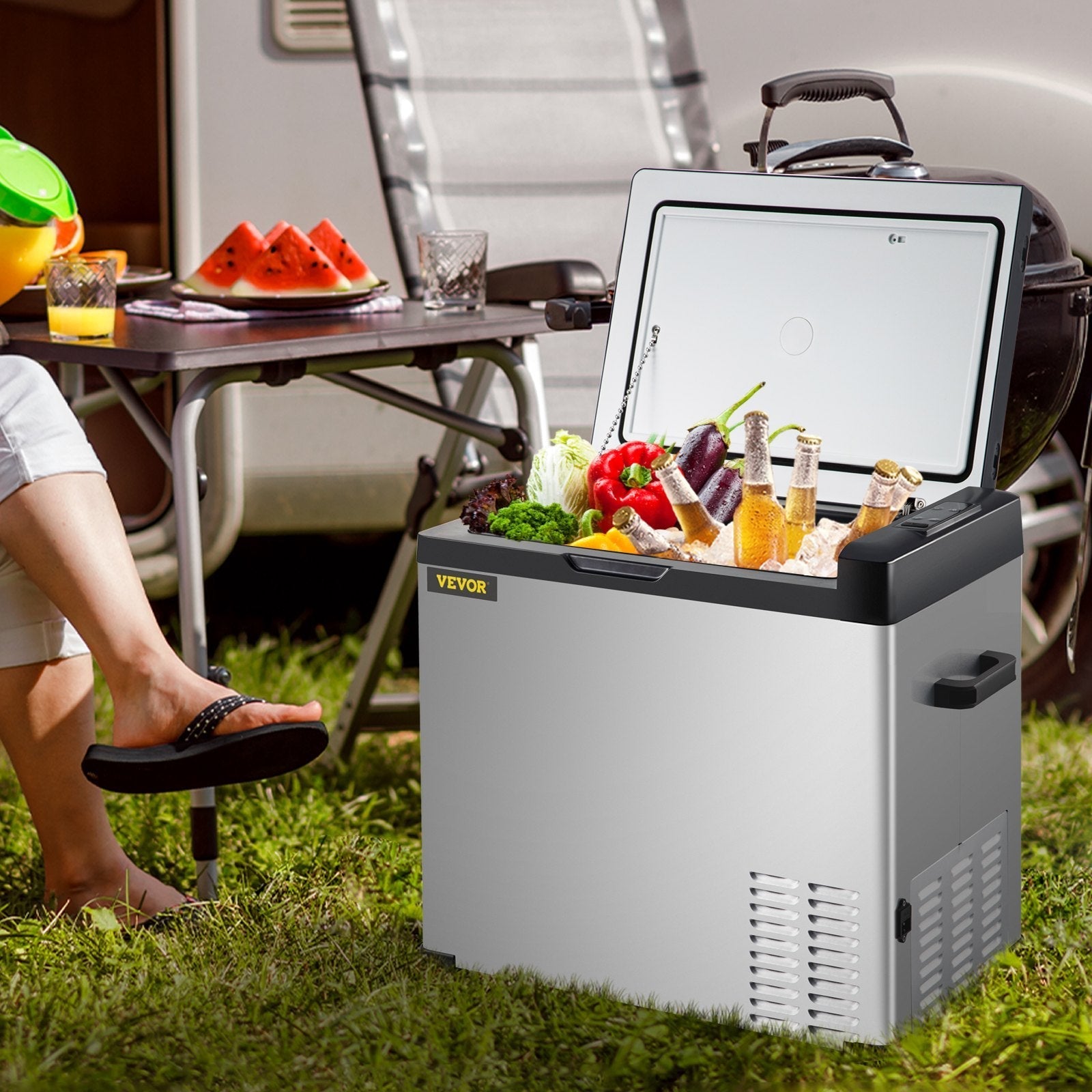 VEVOR Car Refrigerator, 53 Qt, 12v Portable Freezer with Single Zone, 12/24V DC & 110-240V AC Electric Compressor Cooler w/ -4?-68? Cooling Range, for Car Truck Vehicle RV Boat Outdoor & Home use