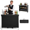 Folding Portable Bar Table with Dual Storage Shelves & Carry Bag