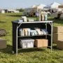 Folding Portable Bar Table with Dual Storage Shelves & Carry Bag