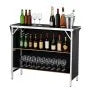 Folding Portable Bar Table with Dual Storage Shelves & Carry Bag
