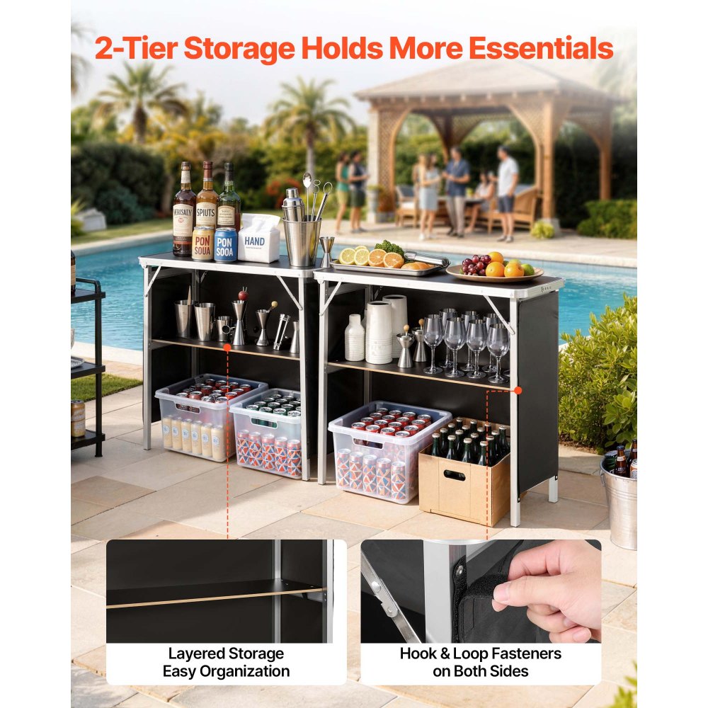 Portable Folding Bar Table Set with Storage Shelf & Carry Bag – 2 Pack