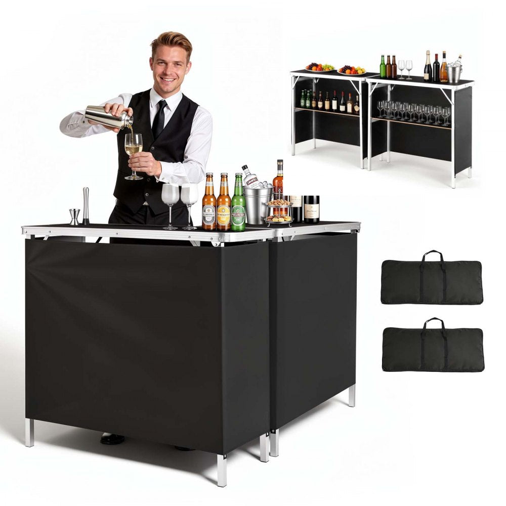 Portable Folding Bar Table Set with Storage Shelf & Carry Bag – 2 Pack