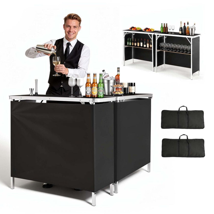Portable Folding Bar Table Set with Storage Shelf & Carry Bag – 2 Pack