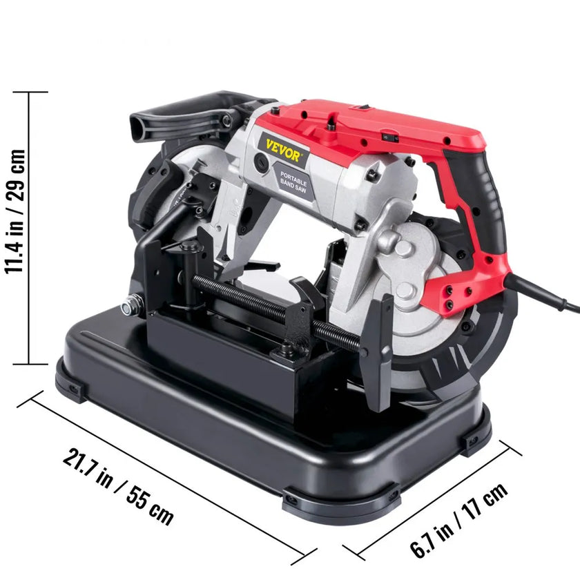 VEVOR Portable Band Saw, 110V Removable Alloy Steel Base Cordless Band Saw, 5 Inch Cutting Capacity Hand held Band Saw,Variable Speed Portable Bandsaw, 10Amp Motor Deep Cut Band saw for Metal Wood