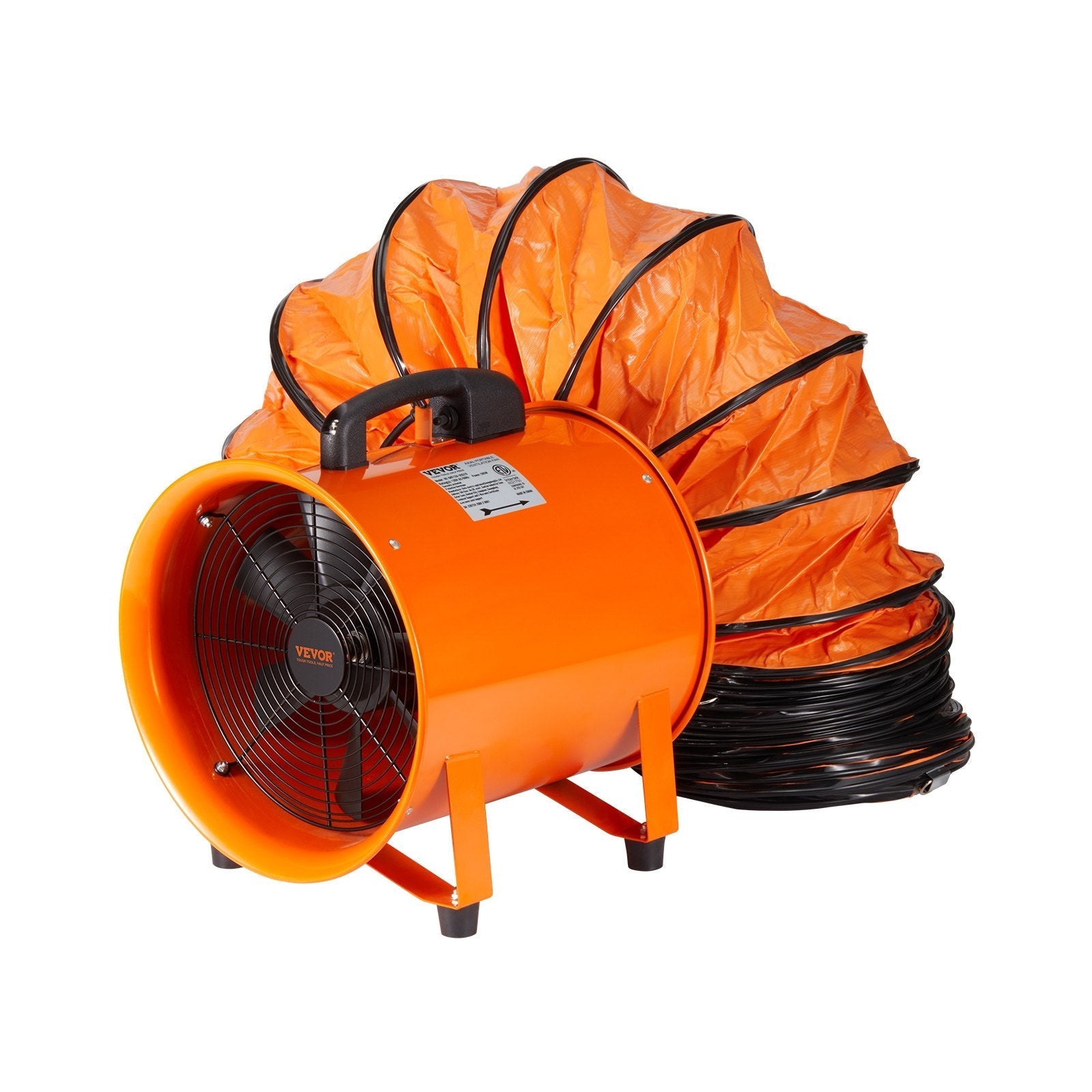 VEVOR Portable Ventilator, 12 inch Heavy Duty Cylinder Fan with 16.4ft Duct Hose, 585W Strong Shop Exhaust Blower 3198CFM, Industrial Utility Blower for Sucking Dust, Smoke, Smoke Home/Workplace