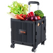 VEVOR Foldable Utility Cart, 110 lbs Load Capacity, Folding Portable Rolling Crate Handcart with Heavy Duty Telescoping Handle and 4 Rotate Wheels for Travel Shopping Moving Luggage Office Use, Black