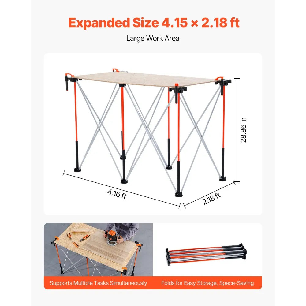 VEVOR Portable Folding Workstand 4.15 x 2.18 ft Collapsible Work Stand 2500 lbs