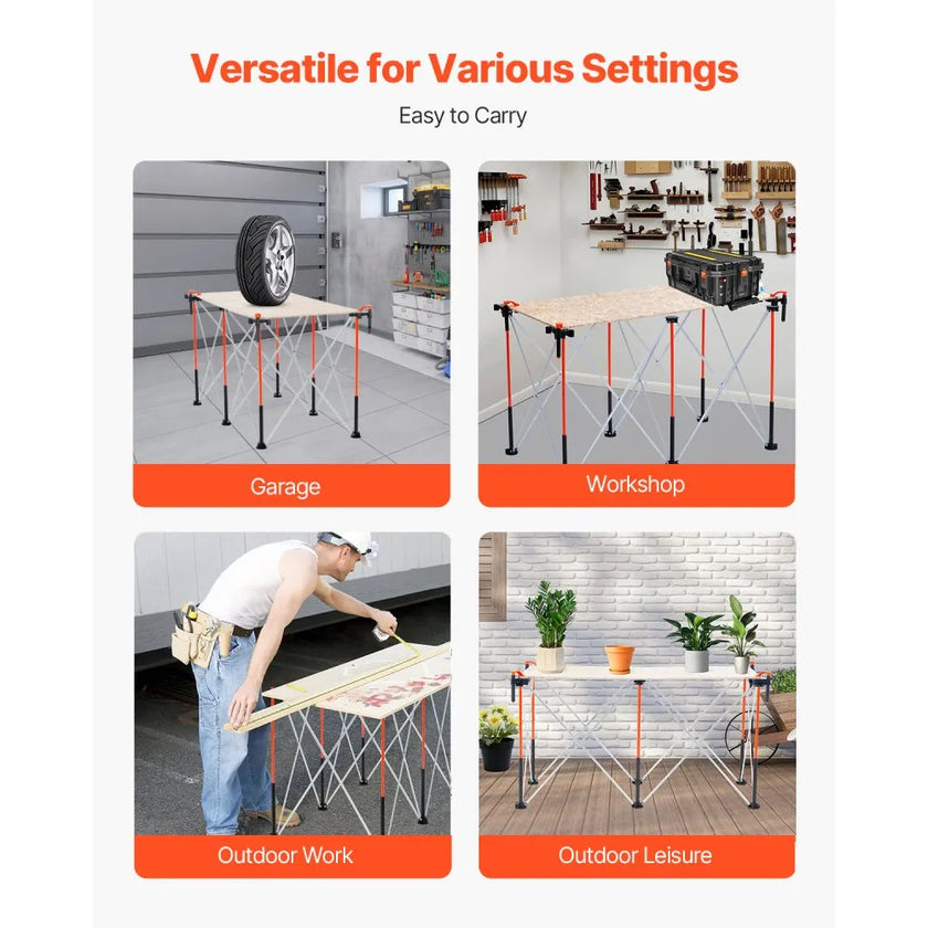 VEVOR Portable Folding Workstand 4.15 x 2.18 ft Collapsible Work Stand 2500 lbs